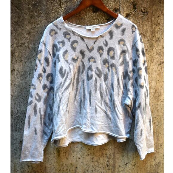 AllSaints Gray Leopard Print Sweater Women’s Large 100% Cotton - Picture 1 of 4